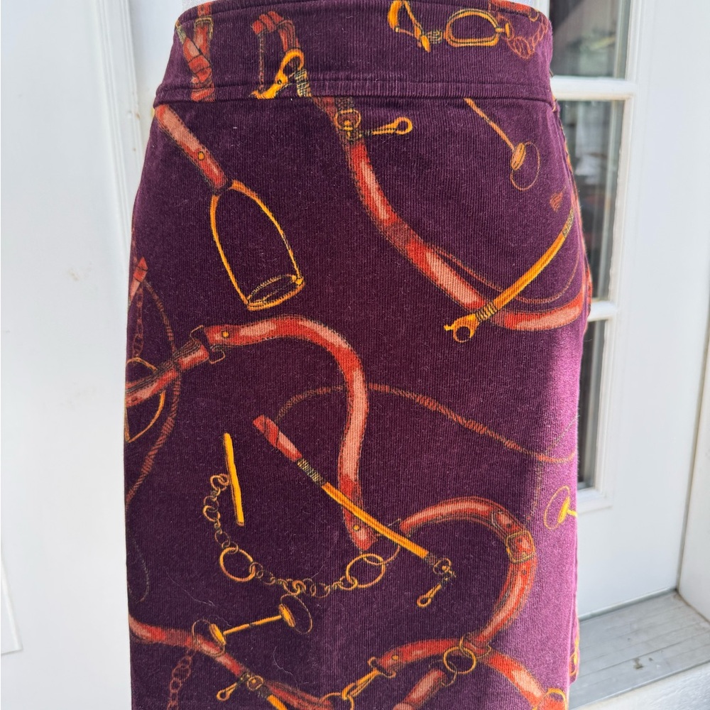 Talbots Corduroy Equestrian Skirt with Gold Accents